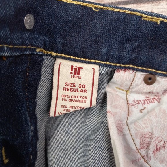 !It Jeans Baby Low Rise Flare 30 Distressed Dark Wash Contrast Stitching - Picture 5 of 7